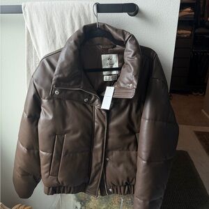 Abercrombie & Fitch Brown Faux Leather Puffer Jacket
